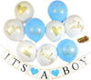Baby Shower Party Decorations Decoration Decor Assembled Banner (IT'S A BOY) & 9PC Balloons w/Ribbon [Gold, Baby Blue, White] Kit Set Supplies Bundle | Hang on Wall Door Chair | It Is A Boy