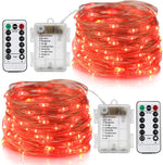 Lhomeled 2 Pack Led Fairy Lights Fairy String Lights Battery Operated Waterproof 8 Modes 50 LED 16.5ft String Lights Copper Wire Firefly Lights Remote Control Timer Halloween Christmas Lights Red